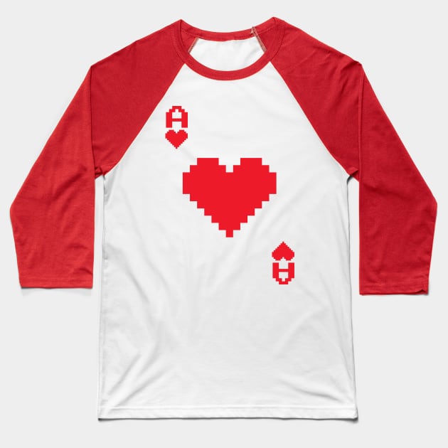 Ace of Hearts I (pixelated) Baseball T-Shirt by Dellan